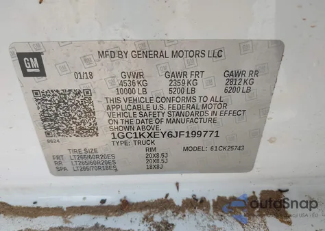 2018 Chevrolet Silverado 2500Hd High Country z USA, uszkodzony, nr VIN 1GC1KXEY6JF199771